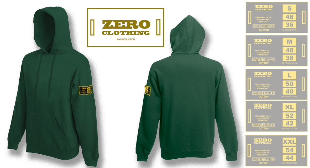 FELPA CAPPUCCIO VERDE BOTTIGLIA Zero Clothing