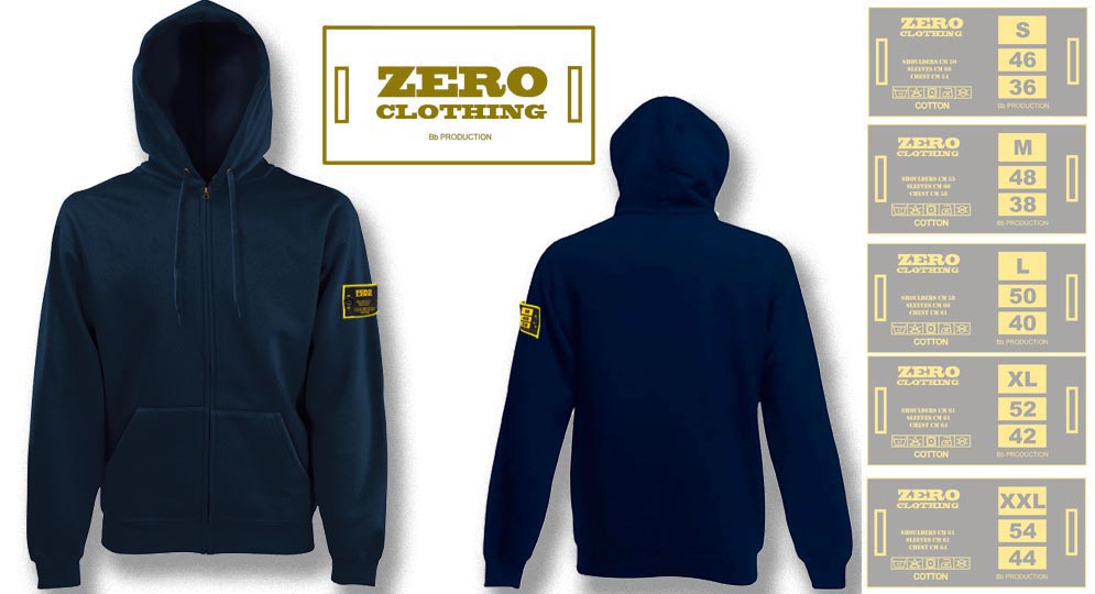 FELPA CAPPUCCIO FULL ZIP BLU NOTTE Zero Clothing