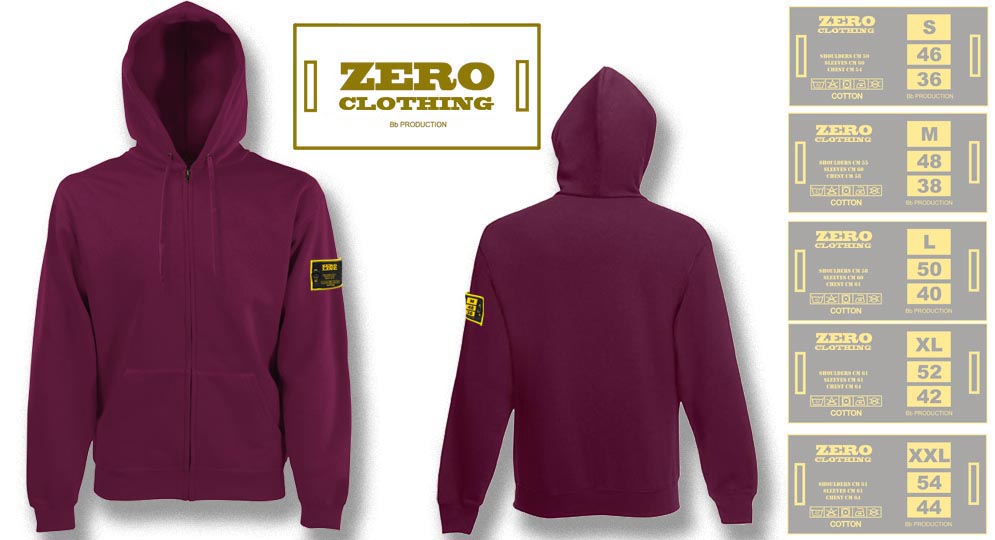 FELPA CAPPUCCIO FULL ZIP BORDEAUX Zero Clothing