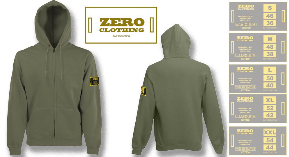 FELPA CAPPUCCIO FULL ZIP VERDE OLIVE Zero Clothing