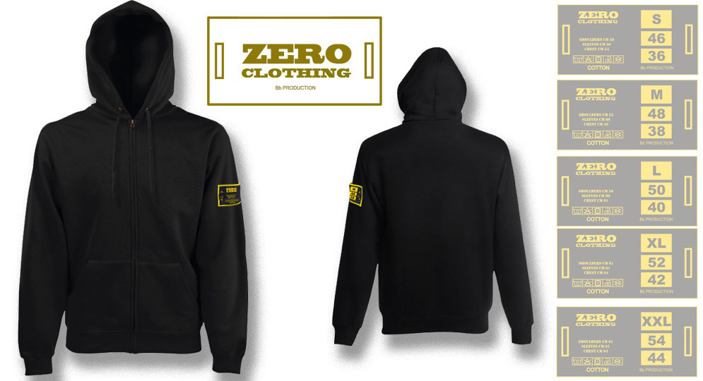 FELPA CAPPUCCIO FULL ZIP NERA Zero Clothing