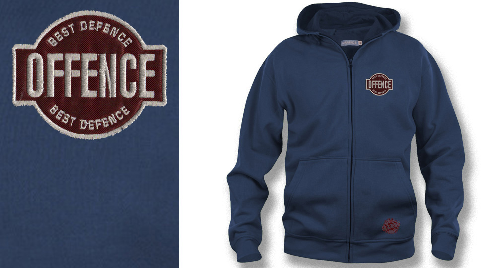 HOODY ZIP OFFENCE BEST DEFENCE DARK BLUE Offence best defence