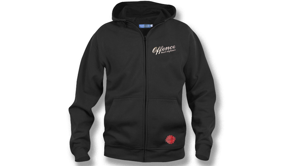 HOODY ZIP OFFENCE BEST DEFENCE BLACK Offence best defence