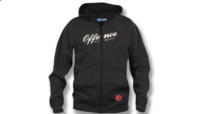 HOODY FULL ZIP OFFENCE BEST DEFENCE FRONT BLACK Offence best defence