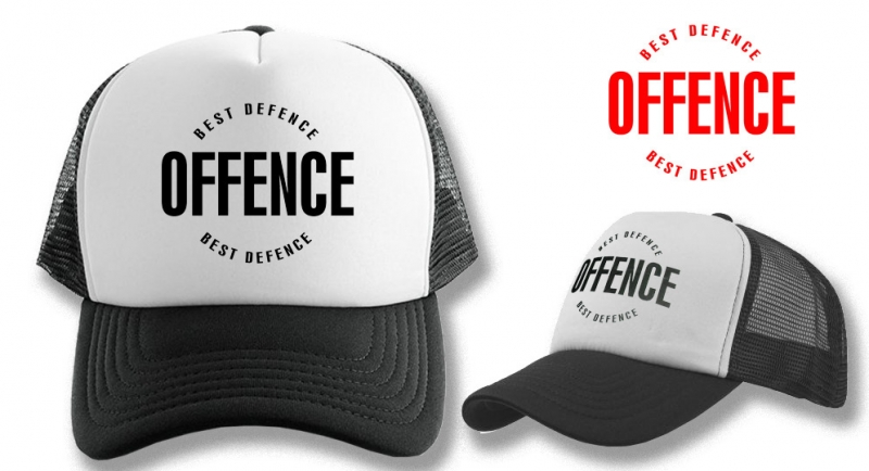 TRUCKER CAP OFFENCE BEST DEFENCE BLACK 