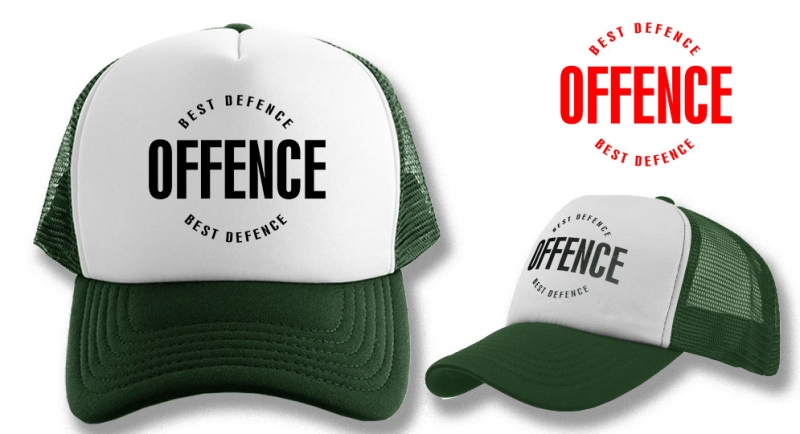 TRUCKER CAP OFFENCE BEST DEFENCE DARK GREEN Offence best defence