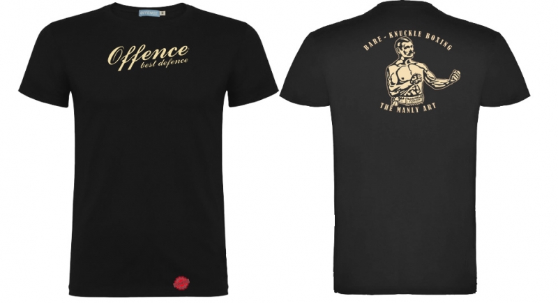 T-SHIRT OFFENCE BEST DEFENCE BARE-KNUCKLE BLACK Offence best defence