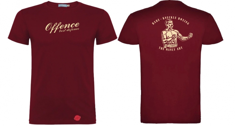 T-SHIRT OFFENCE BEST DEFENCE BARE-KNUCKLE BORDEAUX Offence best defence