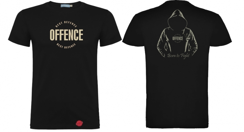 T-SHIRT OFFENCE BEST DEFENCE BORN TO FIGHT BLACK Offence best defence