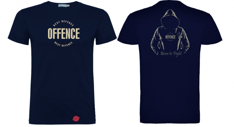 T-SHIRT OFFENCE BEST DEFENCE BORN TO FIGHT BLUE Offence best defence