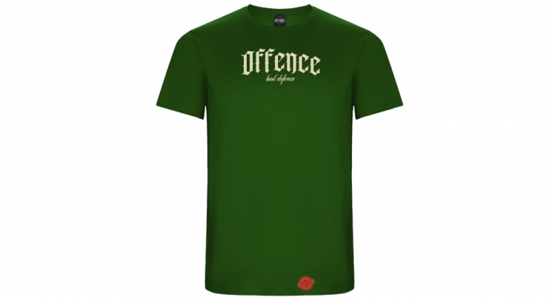 T-SHIRT OFFENCE BEST DEFENCE GOTICA GREEN BOTTLE Offence best defence