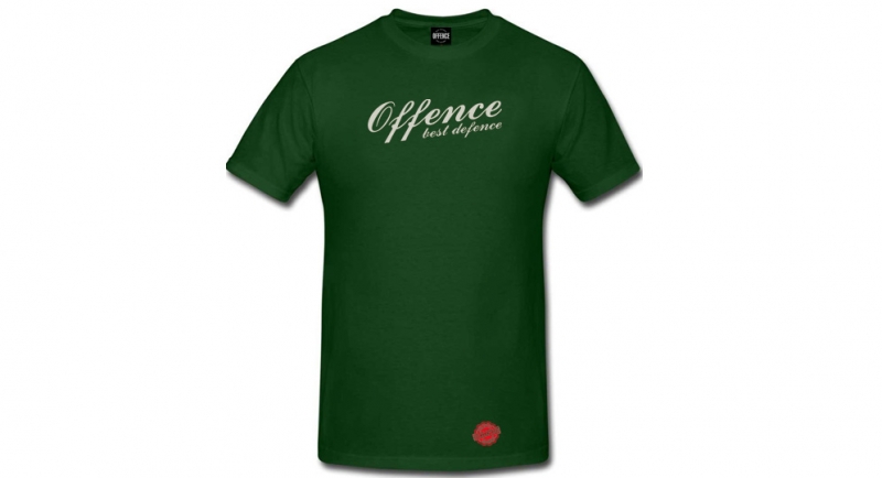T-SHIRT OFFENCE BEST DEFENCE BOTTLE GREEN Offence best defence